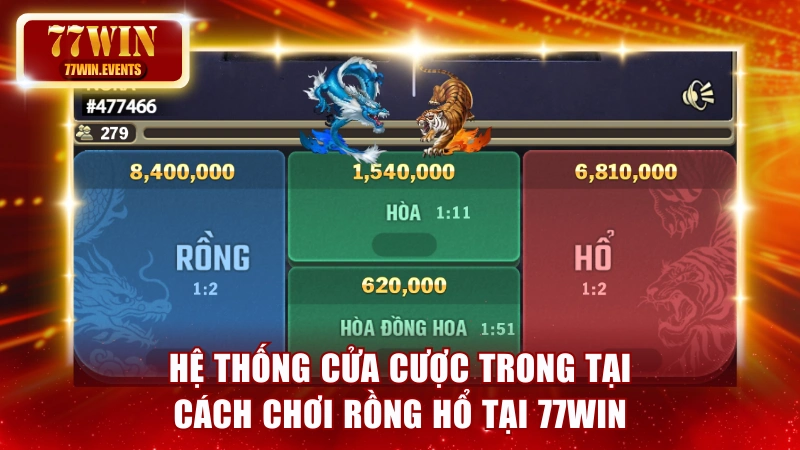 Hệ thống cửa cược trong tại cách chơi Rồng Hổ tại 77win